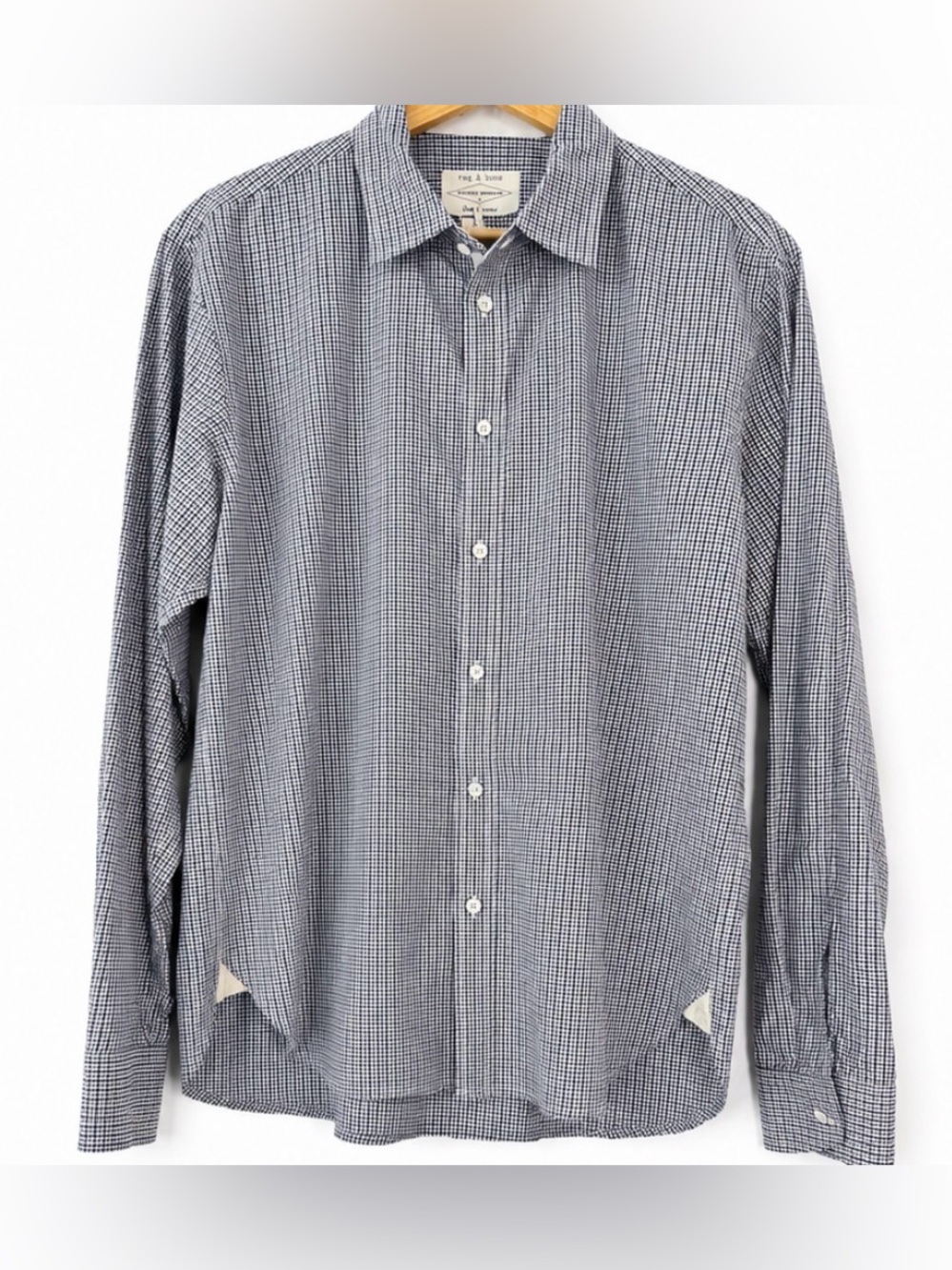 rag & bone Men’s L Blue Navy Micro Gingham Button Down Shirt 100% Cotton